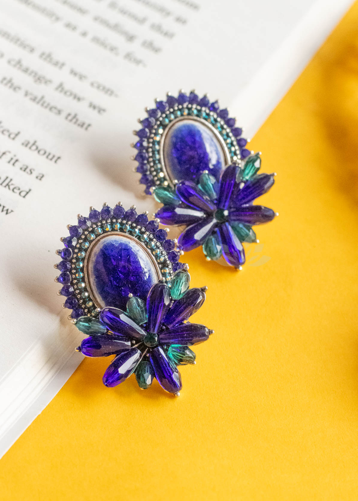 Crystal Stone Blue Stud Earrings