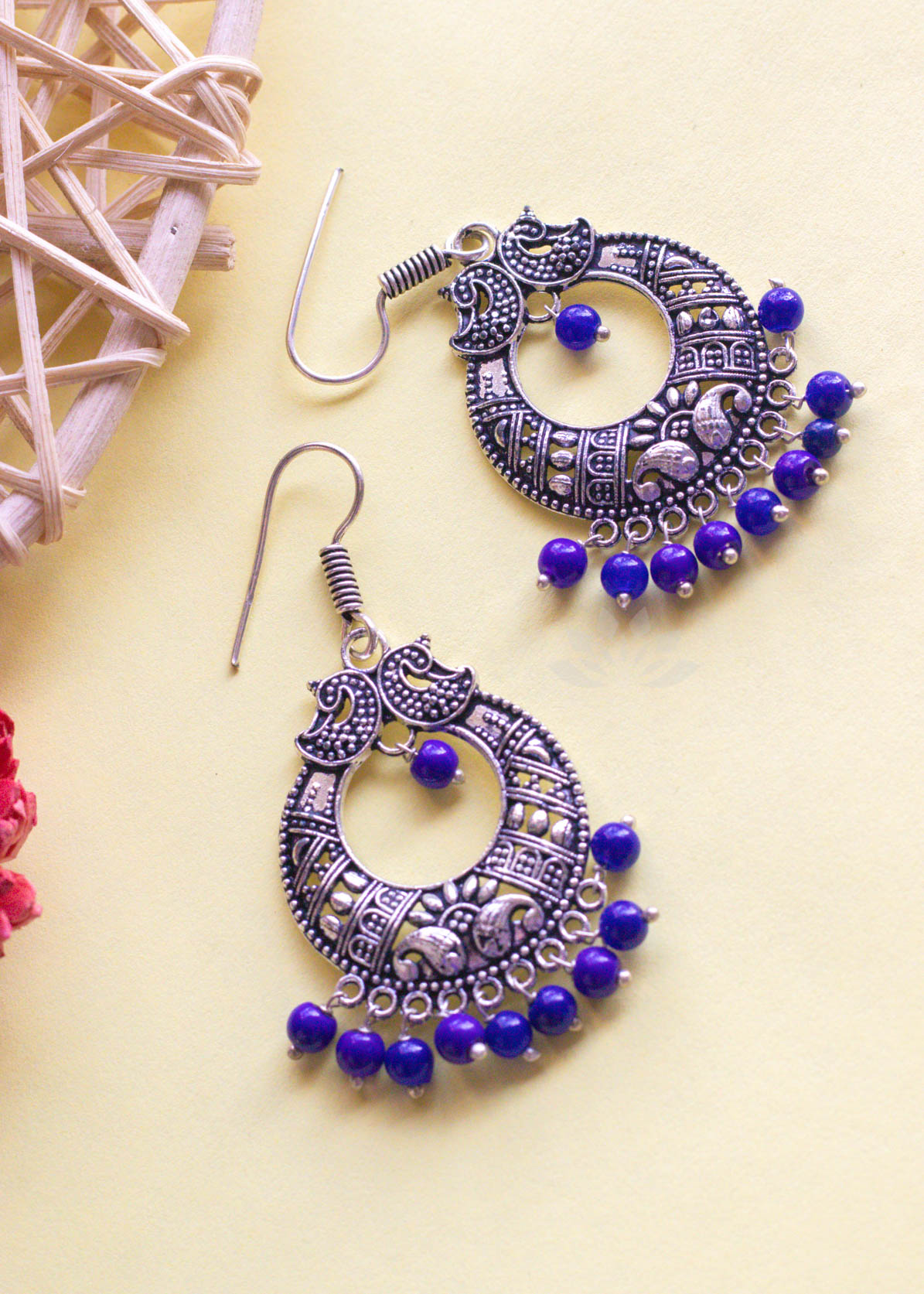 Blue Beads Silver Daily Wear Dangler Earrings