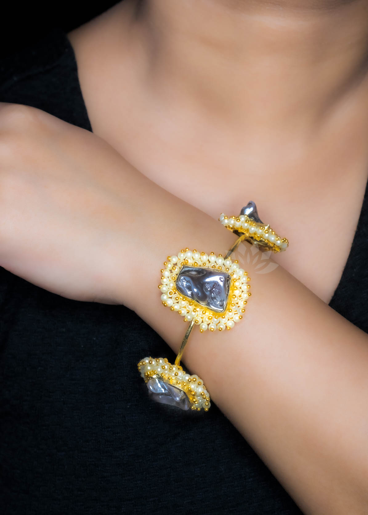 Baroque Pearls Kada/Bracelet (Black)