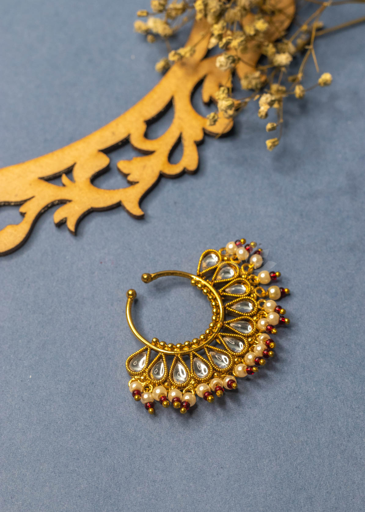 Gold Kundan Pearl Nath (Press One)