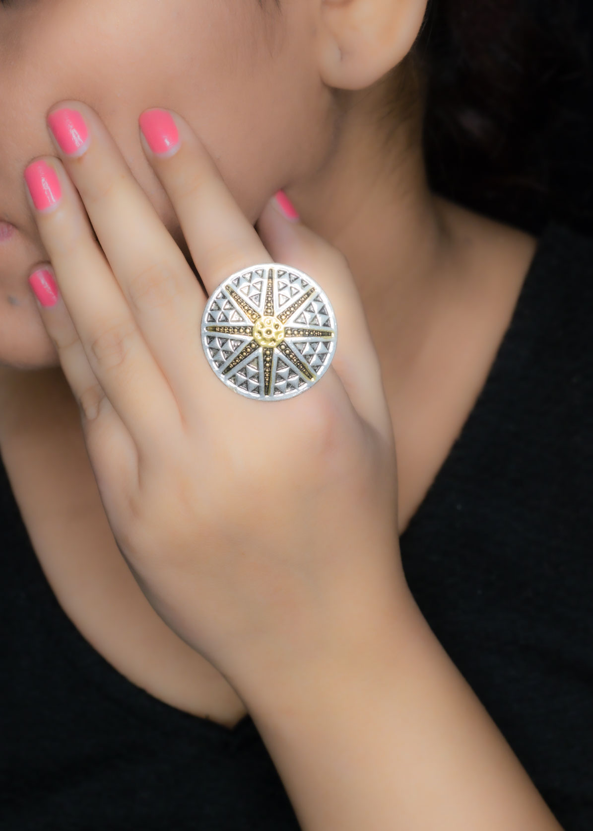 Dual Tone Brass Round Ring