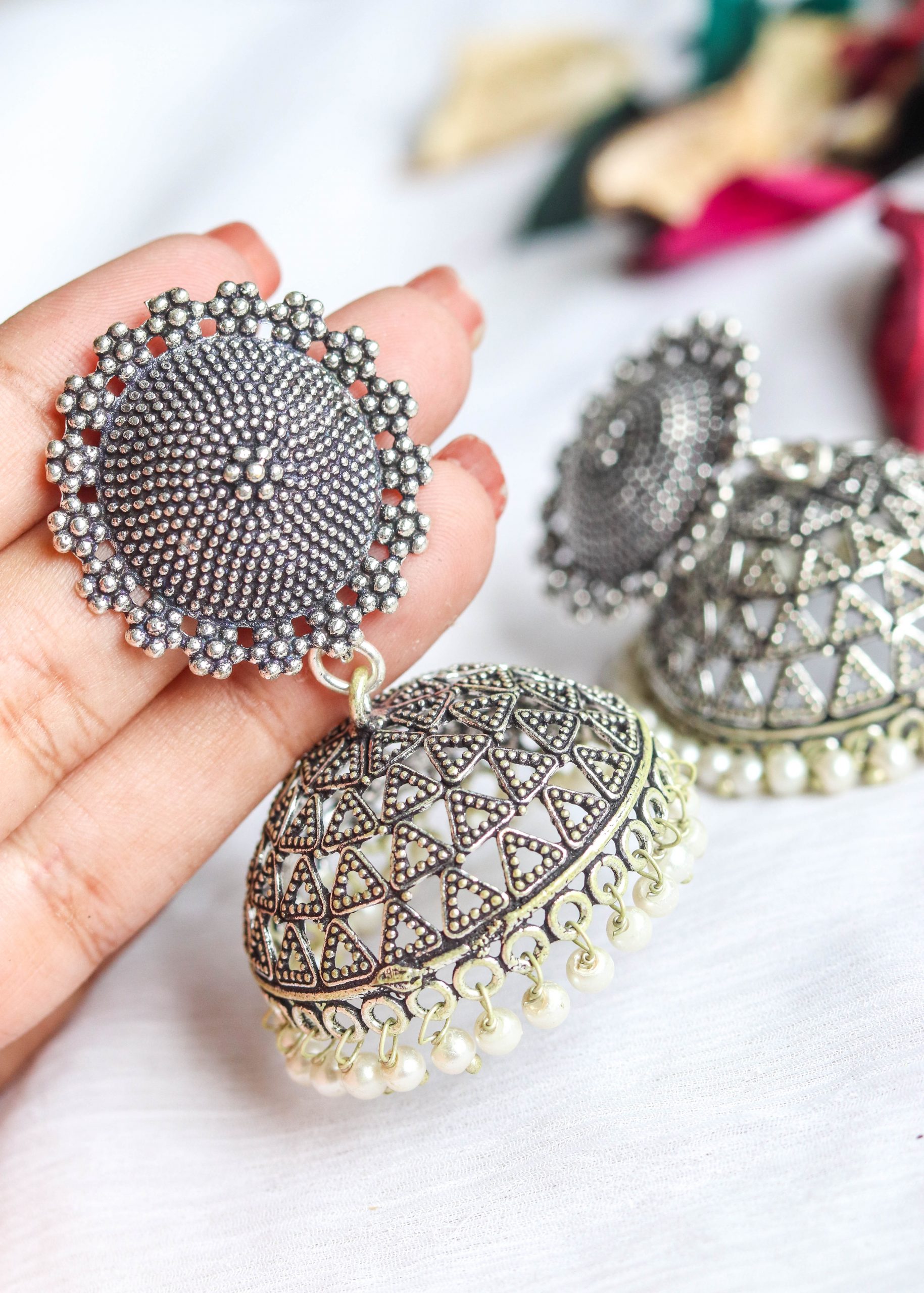 German Silver Jhumka Earrings