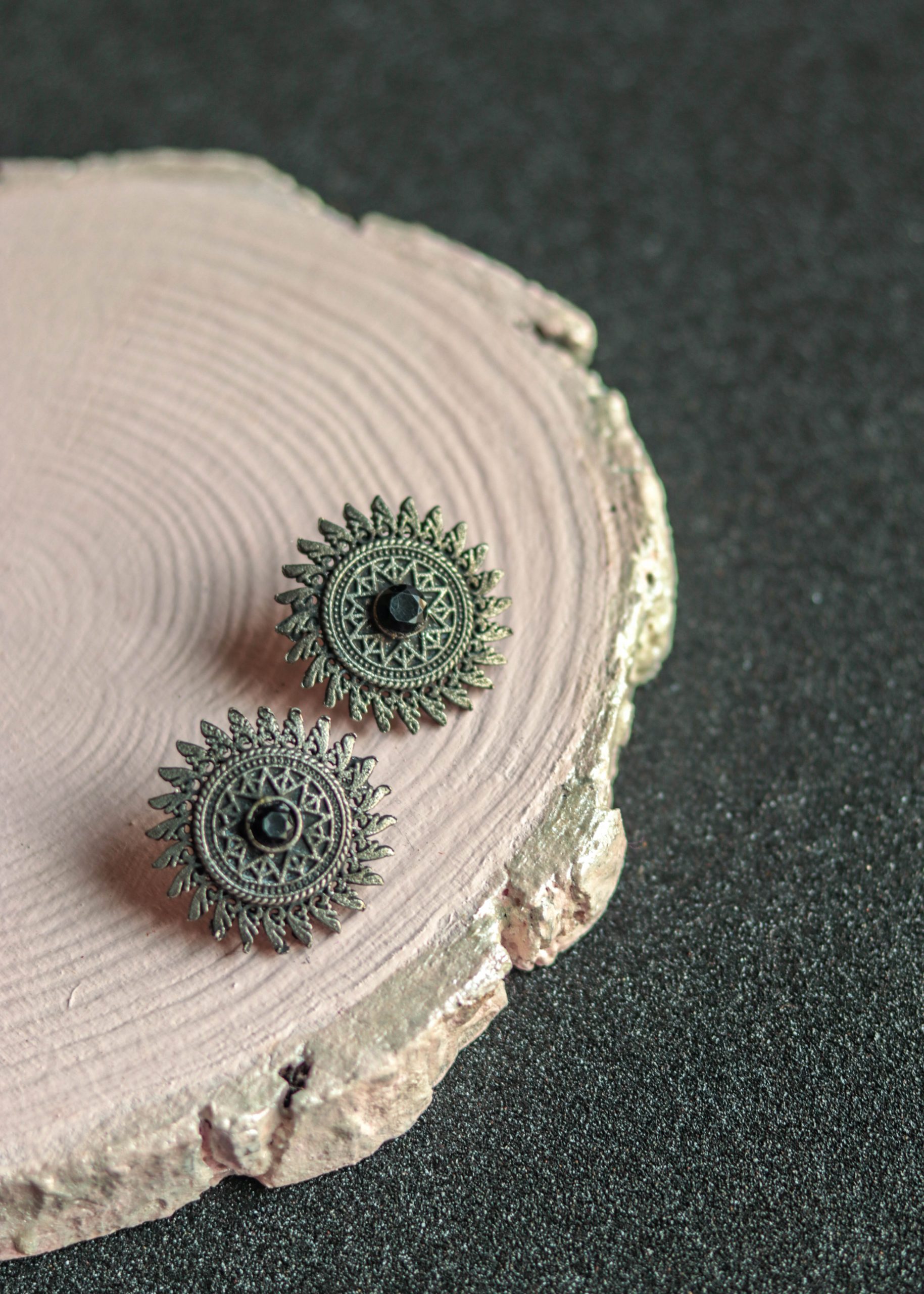 Silver Look Alike Green Stone Stud Earrings