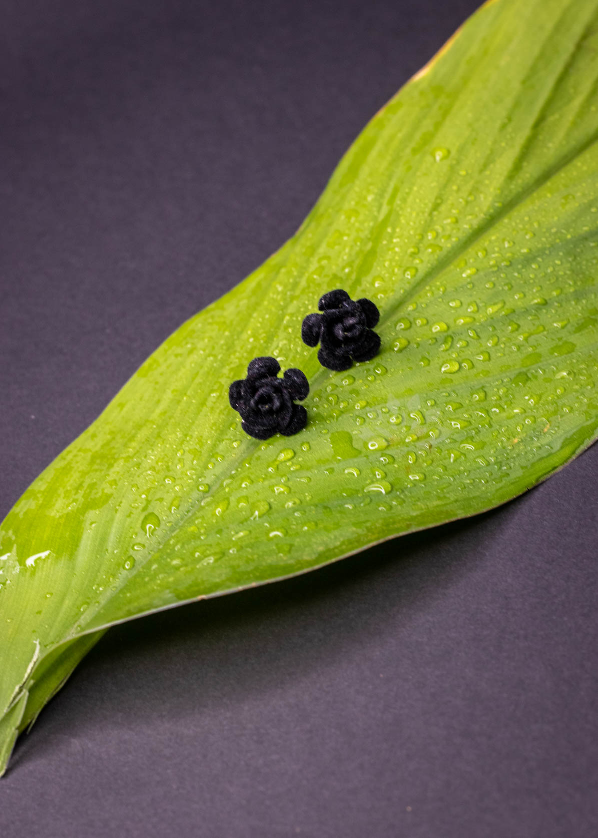 Black Rose Flower Stud Earrings