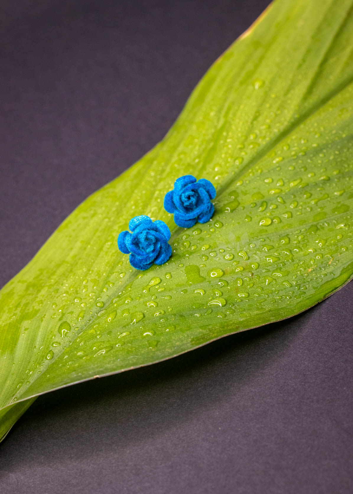 Sky Blue Rose Flower Stud Earrings