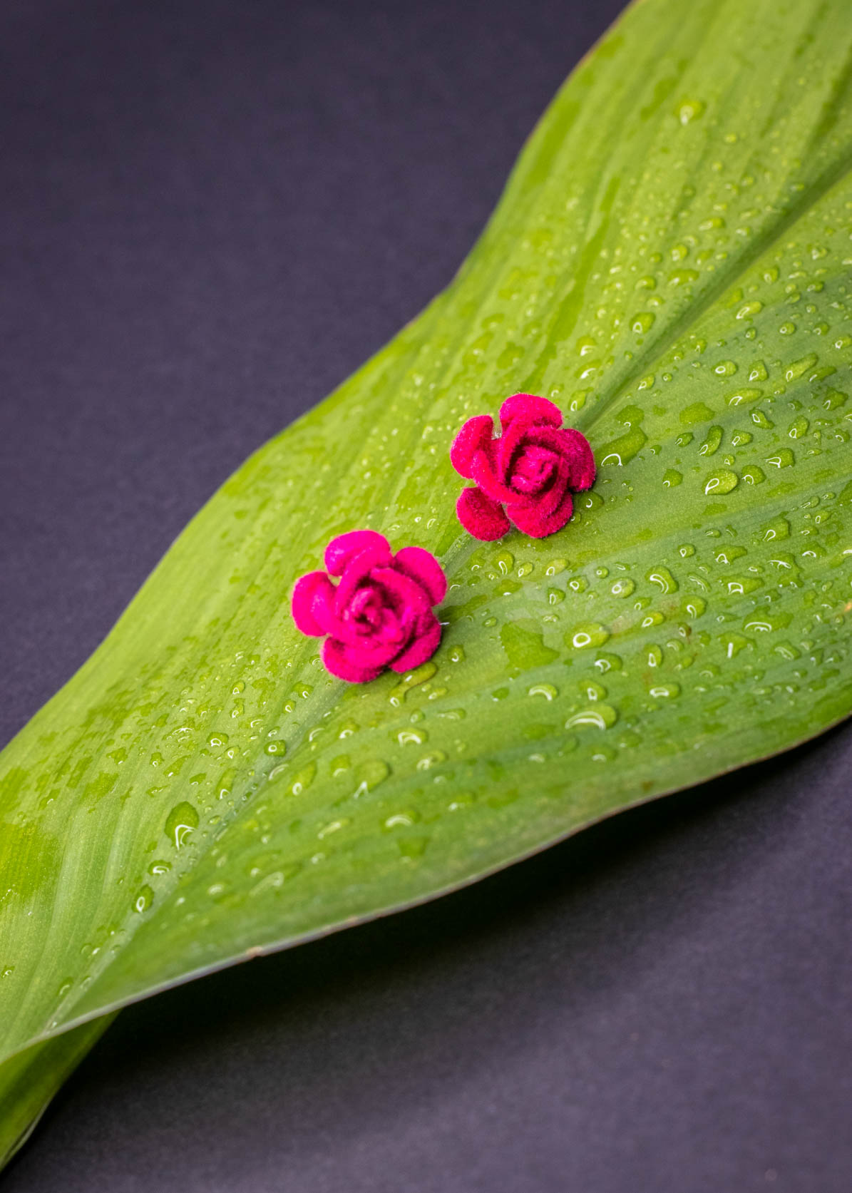 Pink Rose Flower Stud Earrings