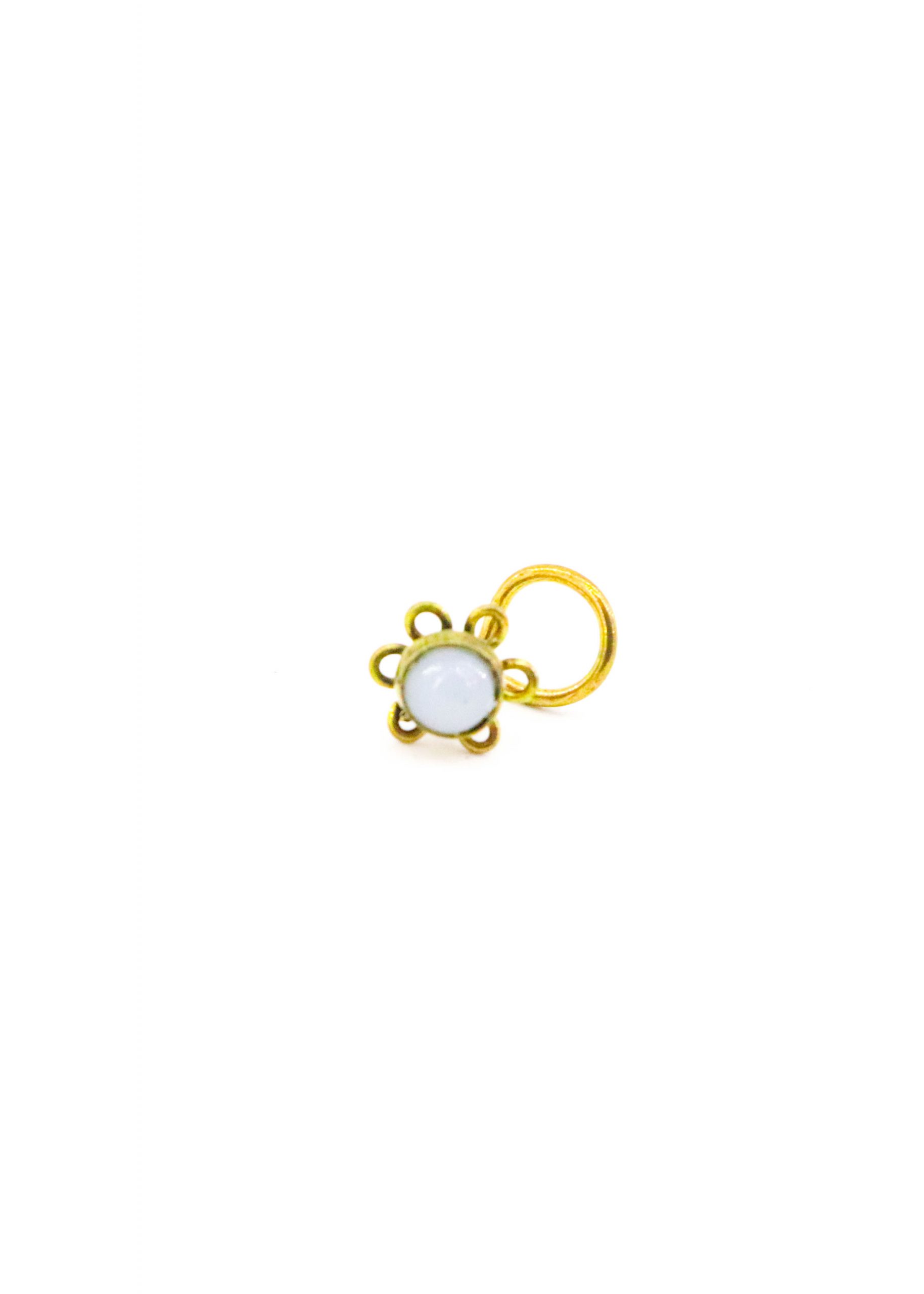 Gold Flower White Stone Nosering (Pierce)