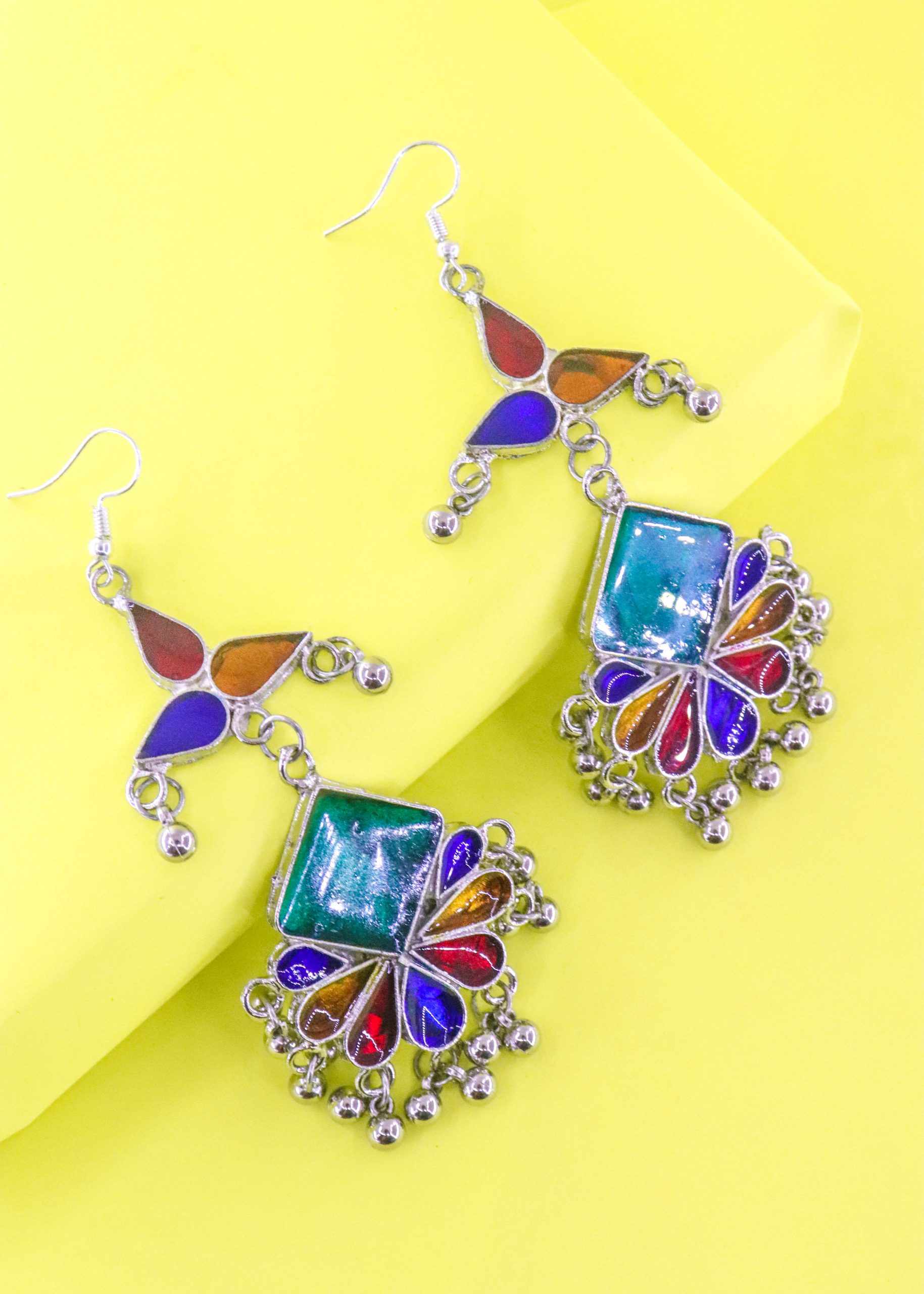 Silver Multicolor Dangler Earrings