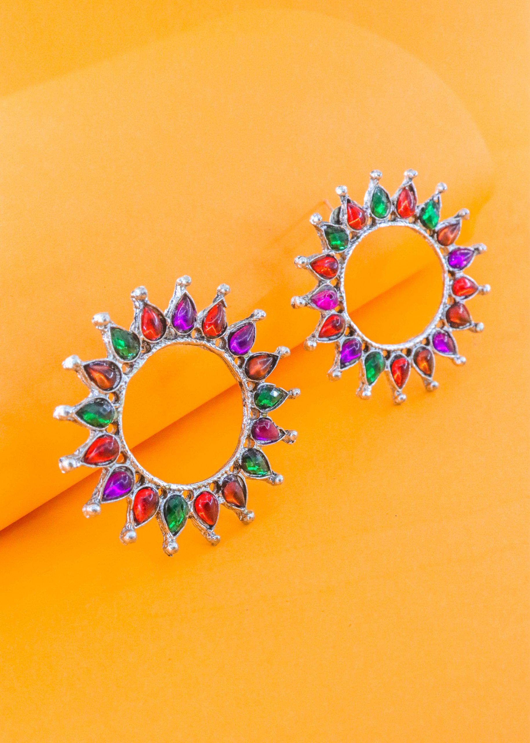 Silver Multicolor Stud Earrings
