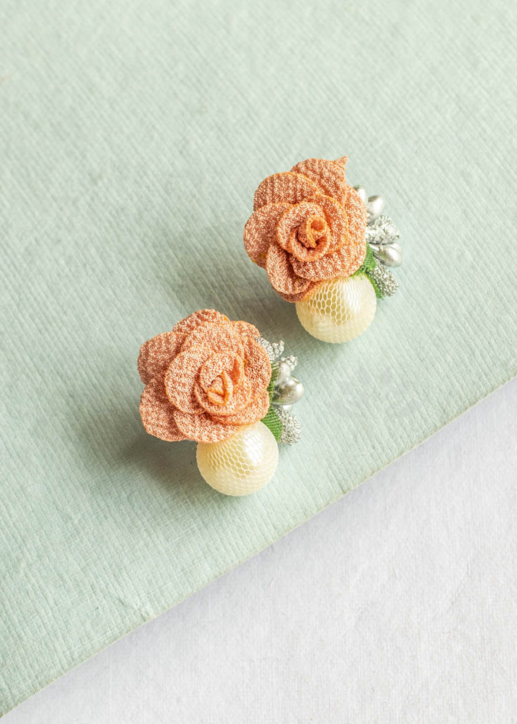 Peach Rose Pearl Stud Earrings