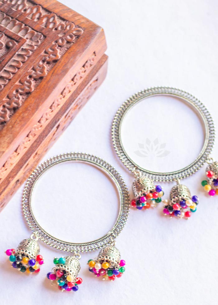 Silver Jhumka Multicolor Bangles