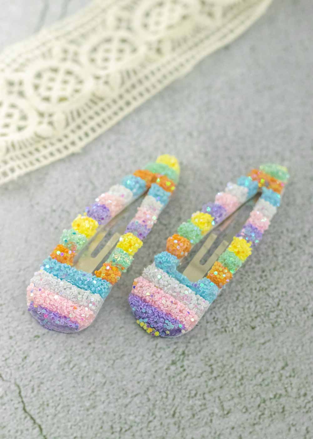 Rainbow Glittery Hair Clip Pair