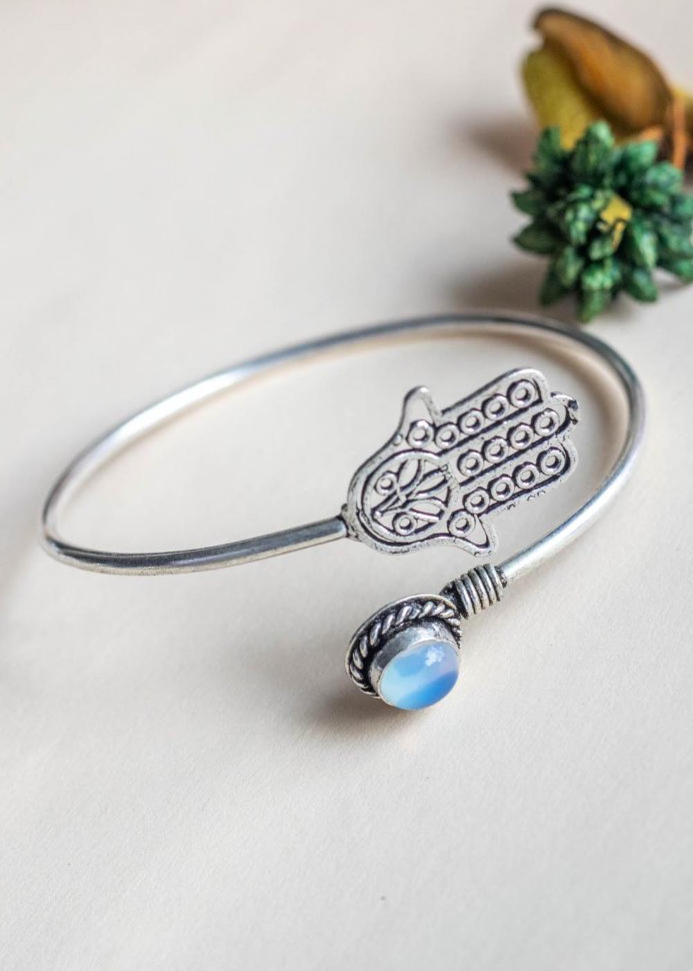 White Stone Oxidised Kada/Bracelet
