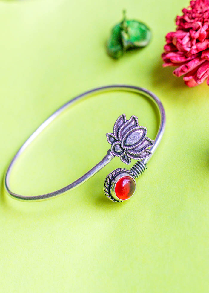 Stone Lotus Oxidised Bracelet/Kada