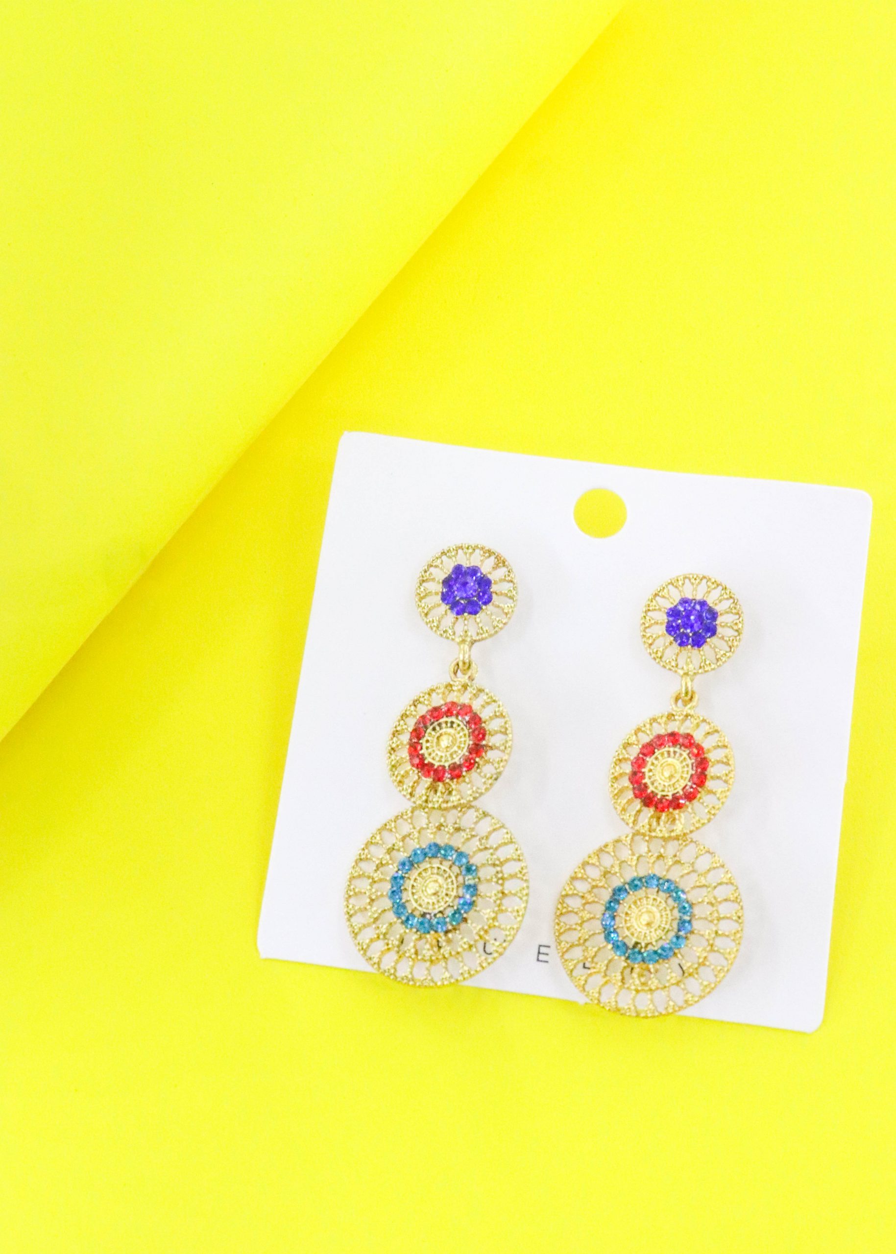Gold Multicolor Dangler Earrings