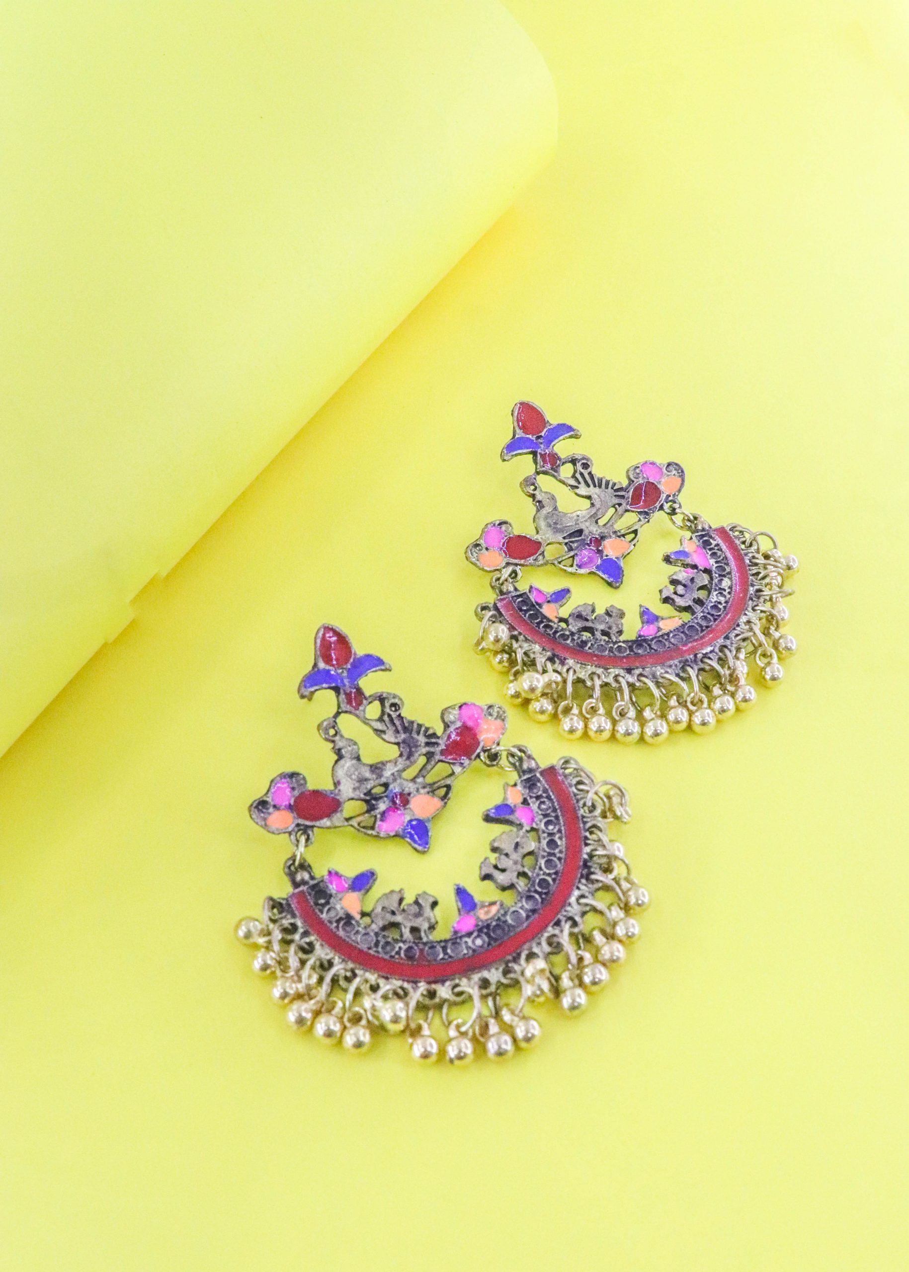Gold Multicolor Peacock Stud Earrings