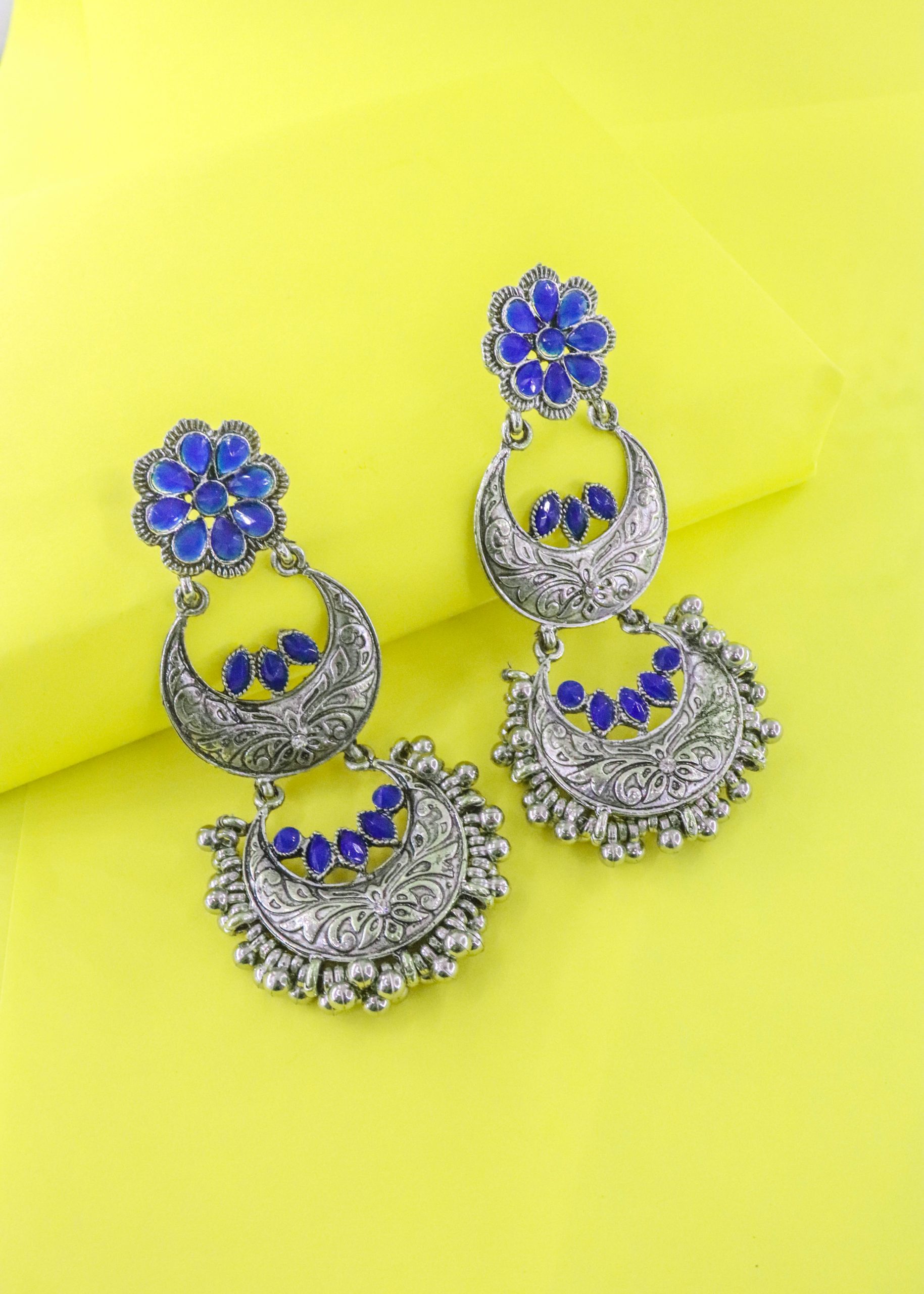 Silver Blue Stone Dangler Earrings