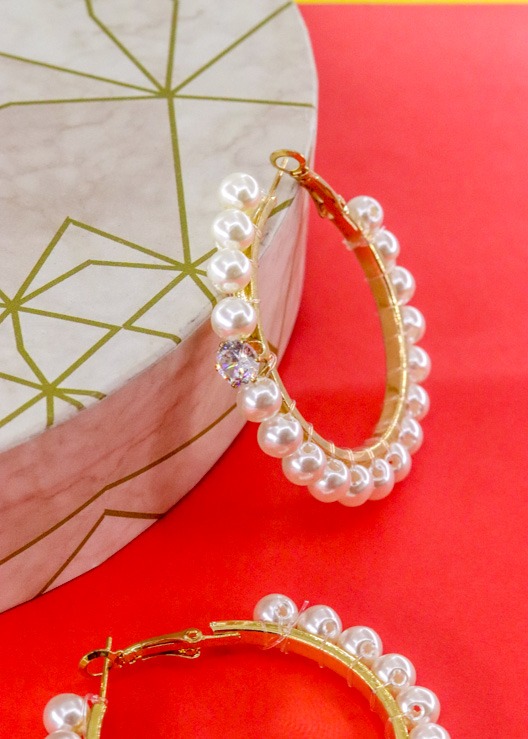 Pearl Stone Hoop Earrings