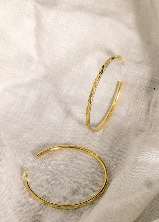 Gold Textured Half Open Hoop Earrings