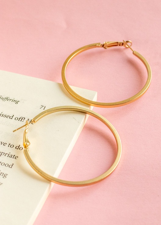 Gold Matte Round Hoop Earrings