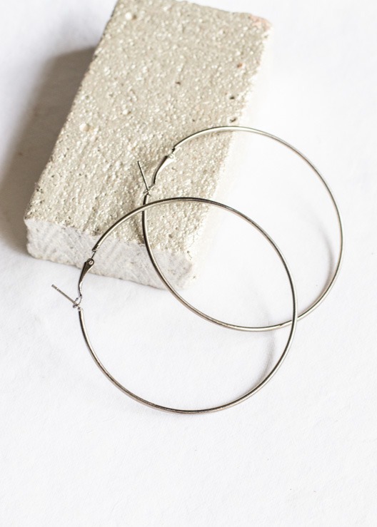 Silver Oxidised Oversized Hoop Earrings