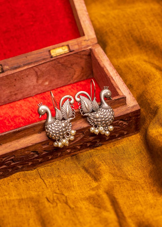 Silver Bass Peacock Dangler Earrings
