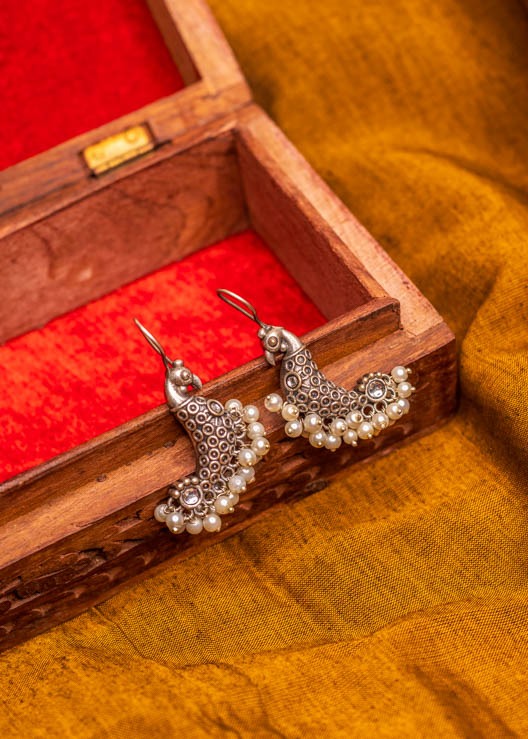 Silver Brass Parrot Dangler Earrings