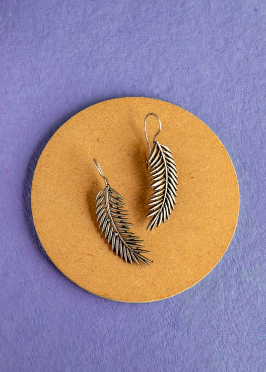 Silver Brass Leaf Dangler Earrings